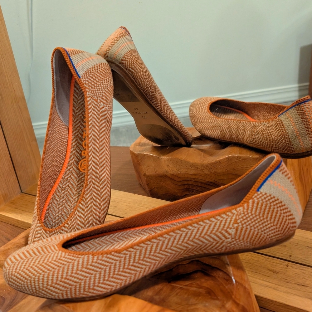 Rothy's Merino Square Toe Flats in the Camel Herringbone